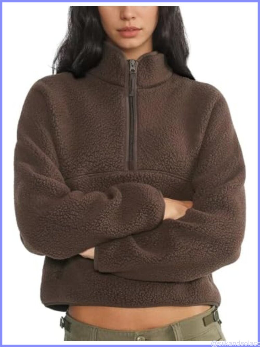 Women Fleece Sweatshirt Half Zip Stand Collar Sherpa Pullover